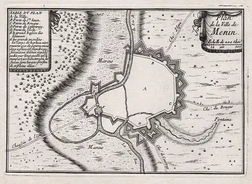 Plan de la Ville de Menin - Menen Menin Vlaanderen Belgique Belgium Belgien Plan fortification Fortifikation