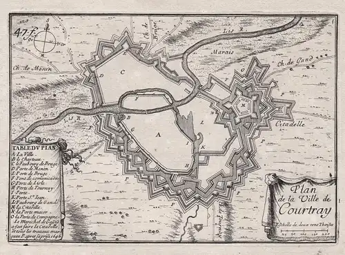 Plan de la Ville de Courtray - Kortrijk Courtray Vlaanderen Belgique Belgium Belgien Plan fortification Fortif