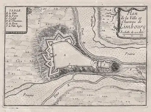 Plan de la Ville et Chasteau de Limbourg - Limbourg Wallonie Belgique Belgium Belgien Plan fortification Forti