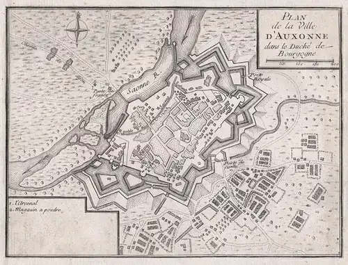 Plan de la Ville de'Auxonne dans le Duché de Bourgogne - Auxonne Bourgogne Cote-d'Or France Plan fortification