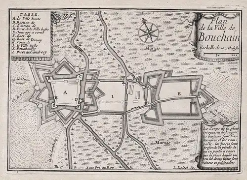 Plan de la Ville de Bouchain - Bouchain Nord Hauts-de-France Plan fortification Fortifikation