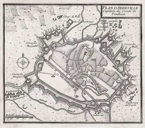 Plan d'Abbeville Capitale du Comté de Ponthieu - Abbeville Somme Hauts-de-France Plan fortification Fortifikat