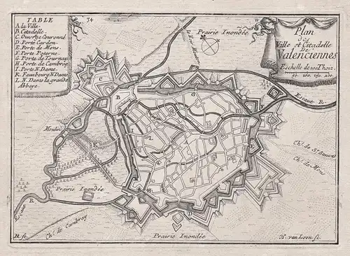 Plan des Ville et Citadelle de Valenciennes - Valenciennes Nord Hauts-de-France Plan fortification Fortifikati