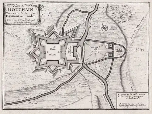 Plan de Bouchain Place forte du Comté de Haynaut en Flandre - Bouchain Nord Hauts-de-France Plan fortification