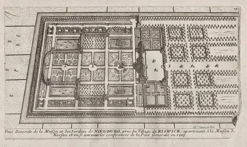 Veue Generale de la Maison et des Jardins de Nieuburg, pres du Village de Riswick, apartenant a la Maison de N