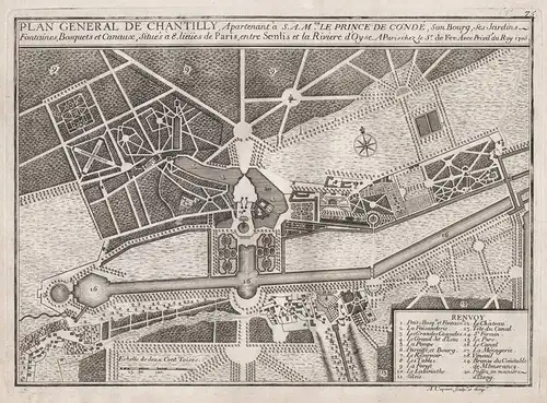 Plan General de Chantilly, Apartenant a S. A. M. Gr. le Prince de Condé, Son Bourg, Ses Jardins, Fontaines, Bo