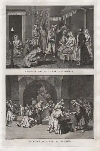 Ceremonie Nuptiale des Parsis ou Gaures. / Bapteme par le Feu des Gaures. - Parsis Persia Persien Iran Ottoman