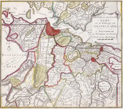 Nieuwe en accurate Kaart van de Balluage van Amstelland -  Amstelland Amsterdam Muiden Weesp Holland Nederland