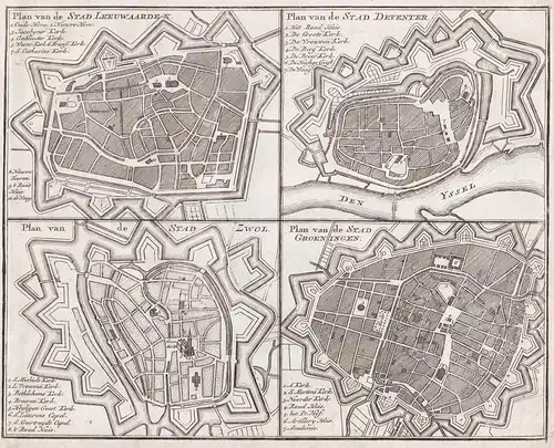 Plan van de Stad Leeuwaarden / Plan van de Stad Deventer / Plan van de Stad Zwol / Plan van de Stad Groeningen