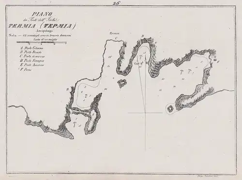 Piano dei Porti dell'Isola Termia. - Kythnos island Greece Griechenland Insel Ile Aegean Sea