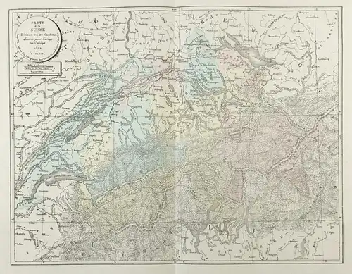 Carte de la Suisse divisée en 22 Cantons - Schweiz Suisse Switzerland