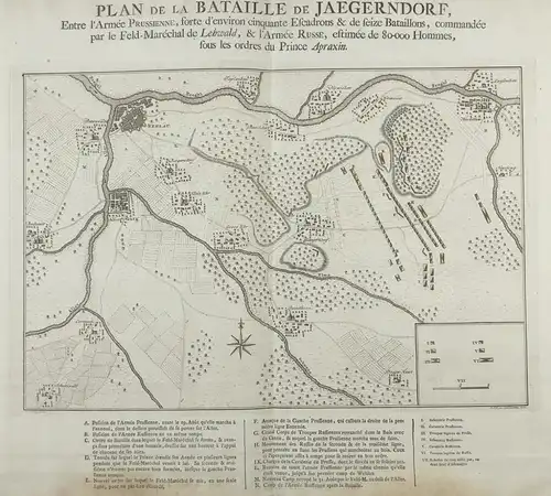 Plan de la Bataille de Jaegerndorf, entre l'Armee Prussiennes forte d'environ cinquante Escadrons et de seize