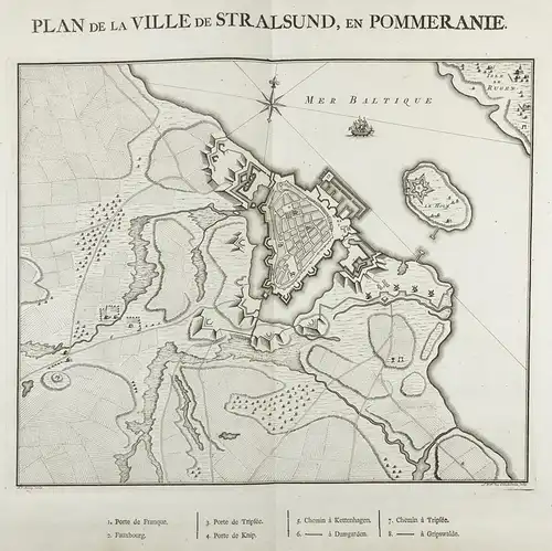 Plan de la Ville de Stralsund, en Pomeranie - Stralsund Stadtplan Plan Mecklenburg-Vorpommern fortification Fo