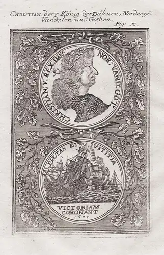 Christian V. Rex. Dan. Nor: Vand: Got: - Christian V of Denmark (1646-1699) Danmark Dänemark Norge Norway Norw