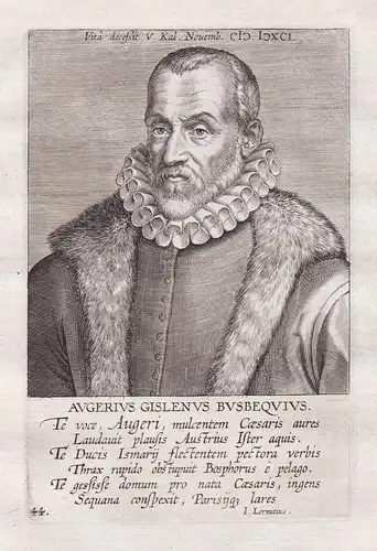 Augerius Gislenus Busbequius  (1522 - 1592) / Ogier Ghislain de Busbecg Comines Flemish writer Herbalist Amba