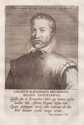 Iacobus Raevardus Brugensis (1534 - 1568) / Jacobus Raevardus Flemish humanist Jurist Raewaerd Bruges Brugge H