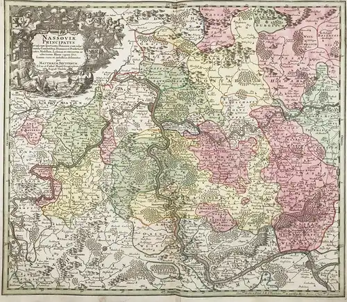 Nassoviae Principatus - Nassau Fürstentum Koblenz Mainz Rheinfels Wiesbaden map Karte