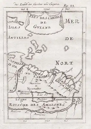 Pays des Caribes et Guiane. - Guyana Caribbean South America French Guiana Venezuela map Karte