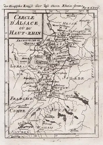 Cercle d'Alsace ou du Haut-Rhin - Alsace Elsass carte gravure Oberrhein map Karte