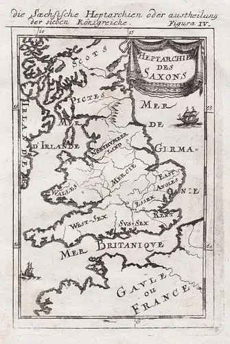 Heptarchie des Saxons - England Great Britain Anglo-Saxons Angelsachsen map Karte