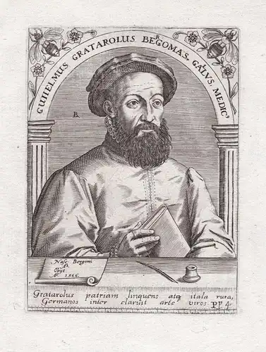 Guilielmus Gratarolus Bergomas Gallus Medic - Guglielmo Gratarolo (1516-1568) Italian doctor alchemist Arzt ph