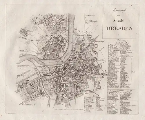 Grundriss der Stadt Dresden - Dresden Elbe Sachsen city plan Stadtplan Plan