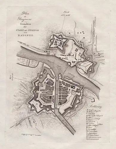 Plan de Bayonne / Grundriss der Stadt und Citadelle von Bayonne - Bayonne Nouvelle-Aquitaine cité France city