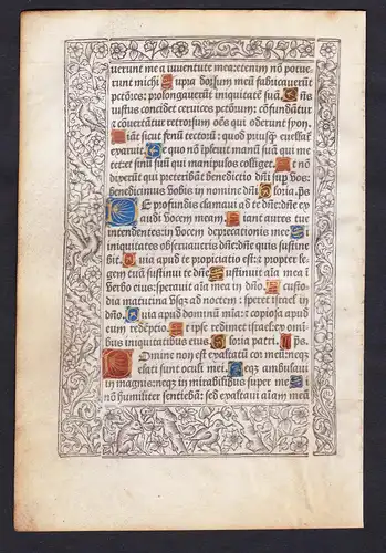 Leaf of a Book of Hours printed on vellum / Blatt eines gedruckten Stundenbuches auf Pergament / Feuillet d'un