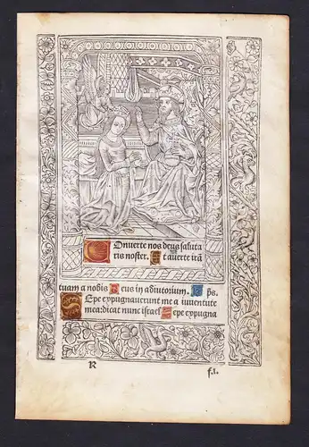 Leaf of a Book of Hours printed on vellum / Blatt eines gedruckten Stundenbuches auf Pergament / Feuillet d'un