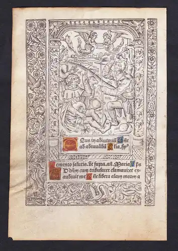 Leaf of a Book of Hours printed on vellum / Blatt eines gedruckten Stundenbuches auf Pergament / Feuillet d'un