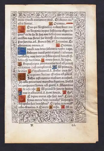 Leaf of a Book of Hours printed on vellum / Blatt eines gedruckten Stundenbuches auf Pergament / Feuillet d'un