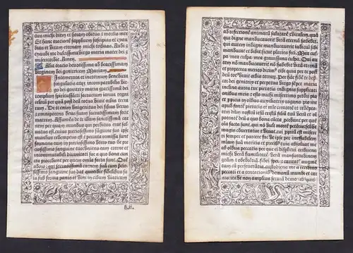 Leaf of a Book of Hours printed on vellum / Blatt eines gedruckten Stundenbuches auf Pergament / Feuillet d'un