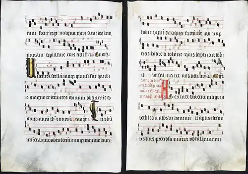 Seltenes, sehr großes original Pergament-Blatt aus einer Antiphonar-Handschrift des 15. Jahrhunderts / Very ra