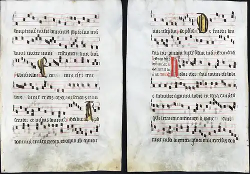 Seltenes, sehr großes original Pergament-Blatt aus einer Antiphonar-Handschrift des 15. Jahrhunderts / Very ra