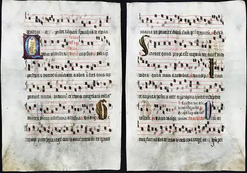 Seltenes, sehr großes original Pergament-Blatt aus einer Antiphonar-Handschrift des 15. Jahrhunderts / Very ra