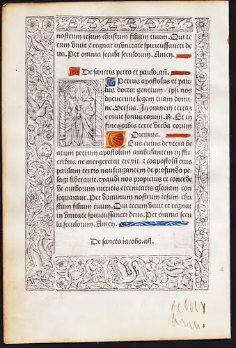 Leaf of a Book of Hours printed on vellum / Blatt eines gedruckten Stundenbuches auf Pergament / Feuillet d'un