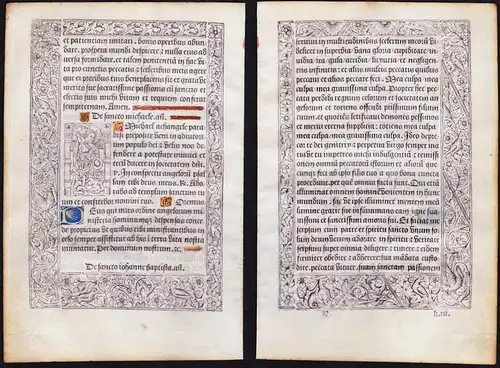 Leaf of a Book of Hours printed on vellum / Blatt eines gedruckten Stundenbuches auf Pergament / Feuillet d'un