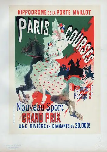 Affiche pour l'Hippodrome de la Porte-Maillot, Paris-Courses - Pferderennen horse race course de chevaux poste