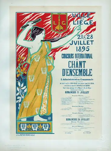 Affiche belge pour le Concours international de Chant d'ensamble, organisé par la ville de Liege - Theatre cha