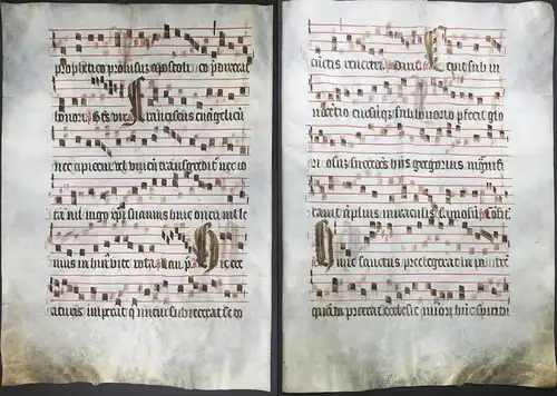 Very rare large elephant folio vellum sheet. Out of an Antiphonary manuscript from the 15th century. / Seltene