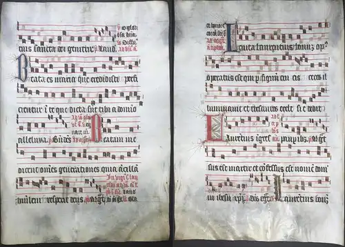 Very rare large elephant folio vellum sheet. Out of an Antiphonary manuscript from the 15th century. / Seltene