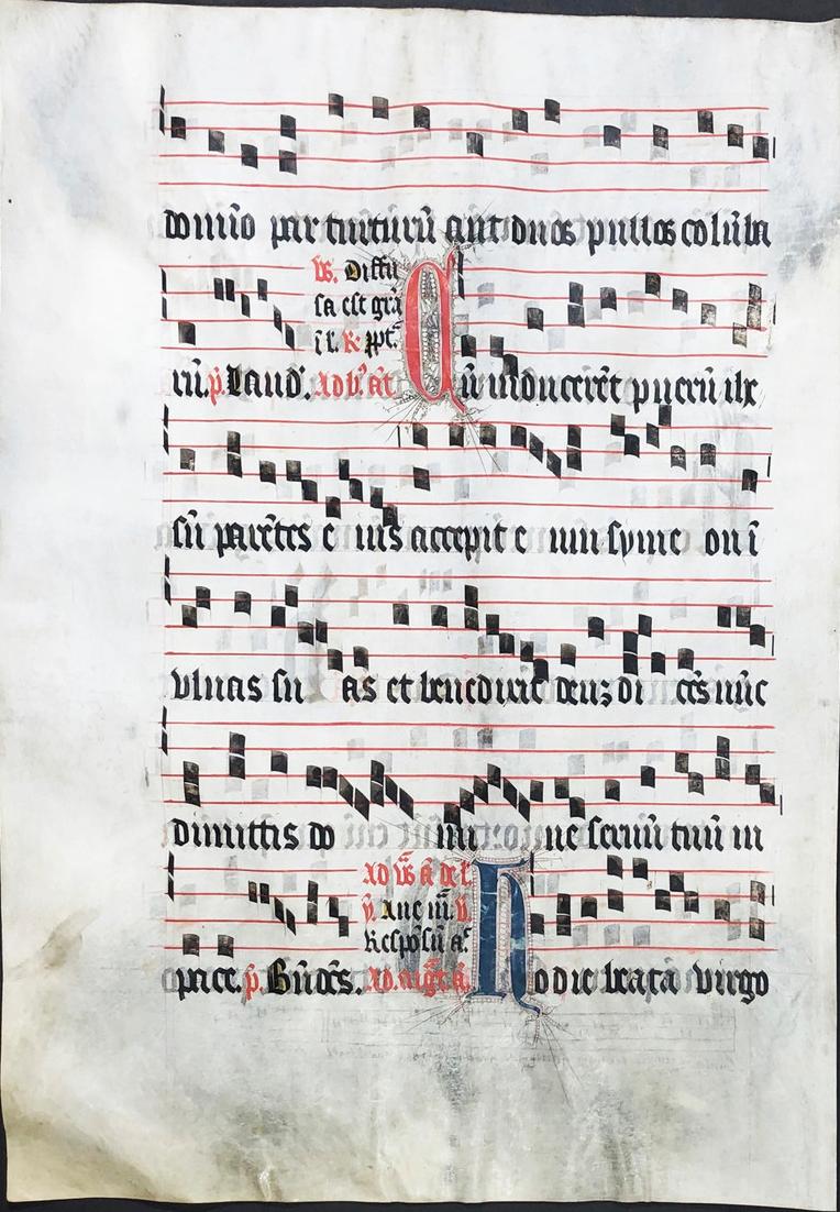 Very rare large elephant folio vellum sheet. Out of an Antiphonary