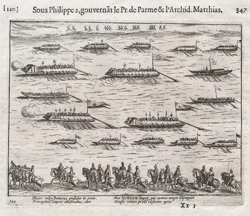 Illicitis miles Batavius graßatur in arvis, / Principibus Sacri Imperii... - Rhein Rhine ships Schiffe naval s