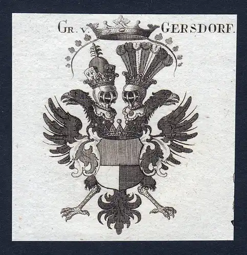 Gr. v. Gersdorf - Gersdorff Gersdorf Wappen Adel coat of arms heraldry Heraldik Kupferstich engraving