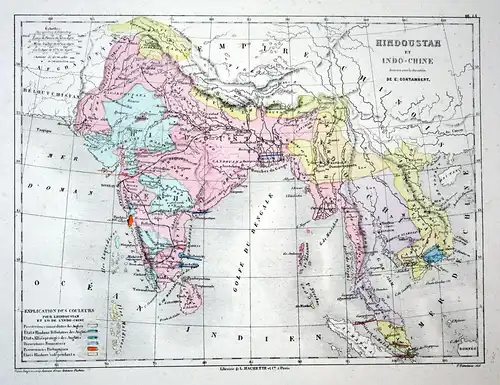 Hindoustan et Indo-Chine - Indochina Hindustan India Indien Asia Asien Weltkarte Karte world map Lithographie