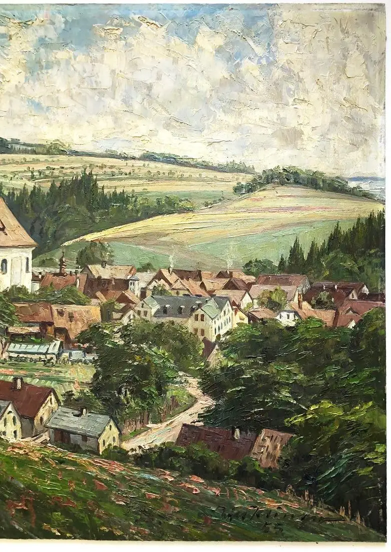 Dorfansicht mit Kirche (wohl im Berchtesgadener Land, Chiemgau, Salzburger Land) 2