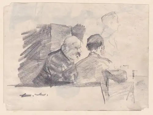 (Zwei Männer sitzen an einen Tisch) - Lokal Restaurant  Skizze sketch dessin