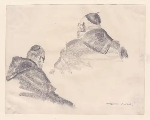 (Zwei Mönche) - monks Skizze sketch dessin