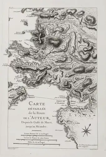 Carte detaillee de la Route de l'Auteur, depuis le Golfe de Macri jusqu'au Meandre. - Rhodos Simi Greece Griec