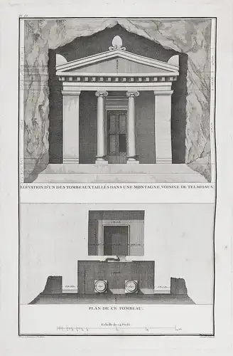 Elevation d'un des tombeaux taillés dans une montagne, voisine de Telmissus / Plan de ce tombeau - Telmessos F